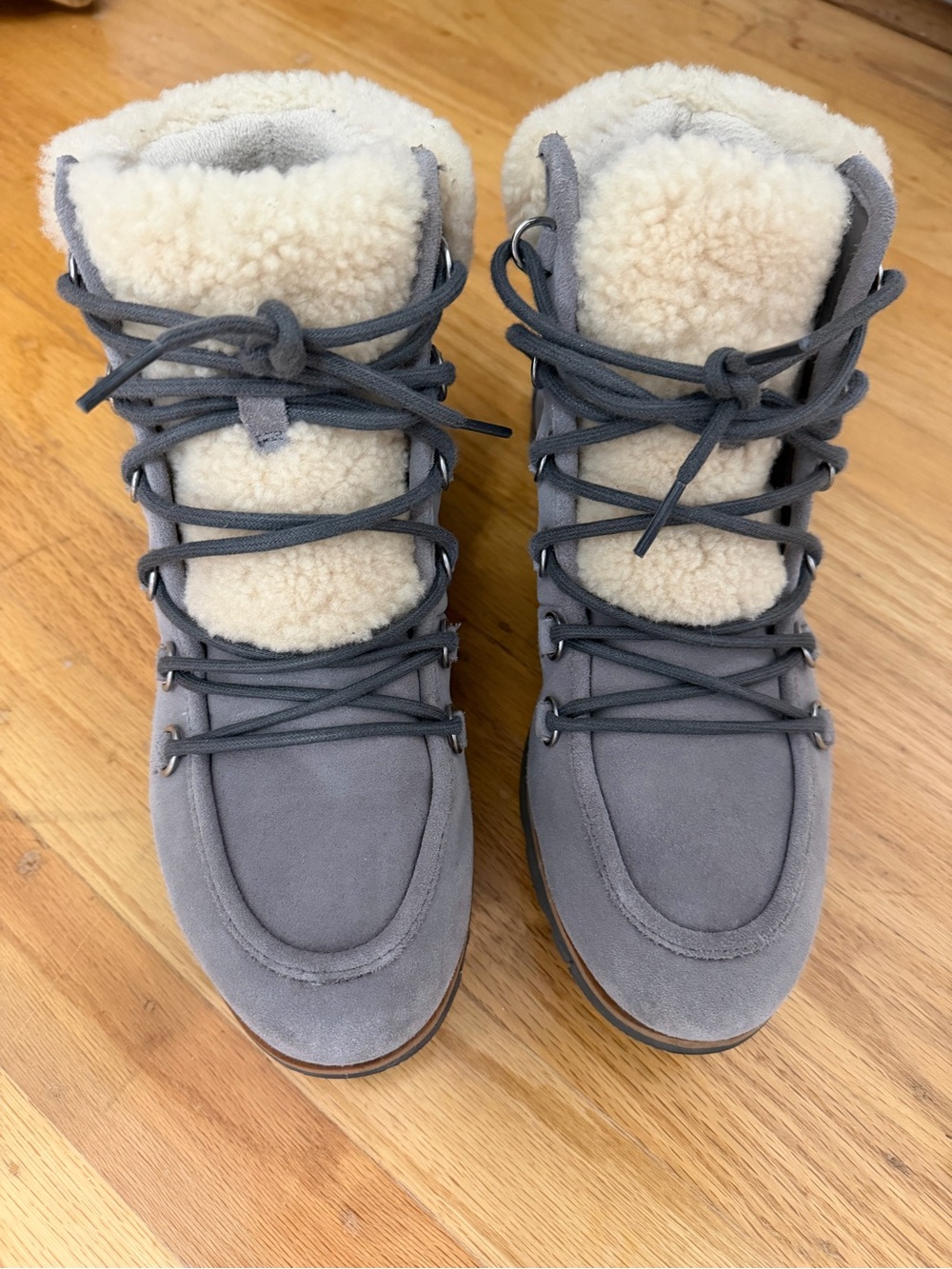Sorel Gray Suede Shearling-Lined Lace-Up Winter Boots